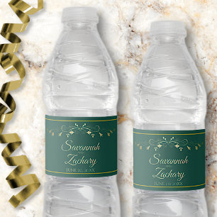 Etiqueta Para Botella De Agua Elegante Florecimiento Floral de Oro Boda Verde Es