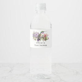 Etiqueta Para Botella De Agua Elegante Hummingbird Chica Morado Floral Baby Show