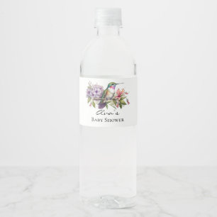 Etiqueta Para Botella De Agua Elegante Hummingbird Chica Morado Floral Baby Show