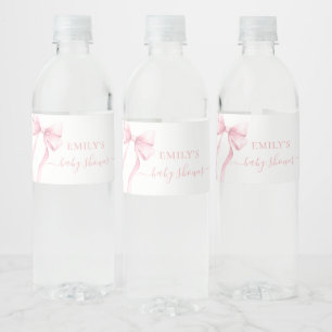 Etiqueta Para Botella De Agua Elegante lazo de coqueta rosa chica baby shower