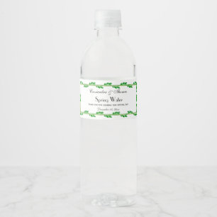 Etiqueta Para Botella De Agua Elegante Marco dorado con hojas verdes DIY BG