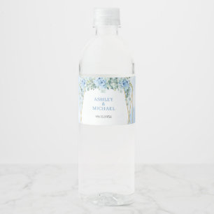 Etiqueta Para Botella De Agua Elegante marco floral azul polvoriento con eucalip