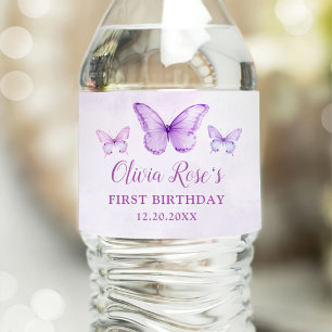 Etiqueta Para Botella De Agua Elegante mariposa morada Fiesta de cumpleaños