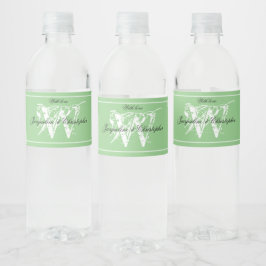 Etiqueta Para Botella De Agua Elegante Monograma + Nombres Moda Boda verde suave