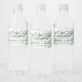 Etiqueta Para Botella De Agua Elegante Moody Eucalyptus deja al Boda de la veget