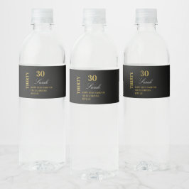 Etiqueta Para Botella De Agua Elegante Oro Negro 30 cumpleaños Gracias Personali