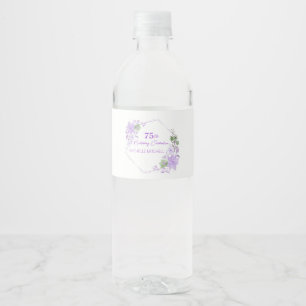 Etiqueta Para Botella De Agua Elegante Personalizado 75º cumpleaños Lavender Flo