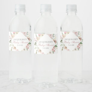 Etiqueta Para Botella De Agua Elegante Personalizado Baby Shower Rubor Rosa Flor