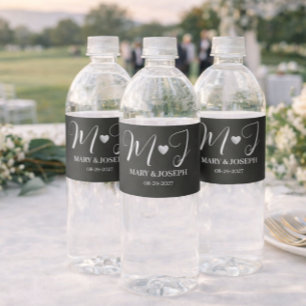 Etiqueta Para Botella De Agua Elegante Personalizado Boda negro botella de agua
