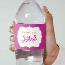 Etiqueta Para Botella De Agua Elegante Princesa Chica Dorada Vintage Nombre de h
