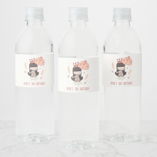 Etiqueta Para Botella De Agua Elegante princesa de boho de óxido en nubes cumple (Botellas)