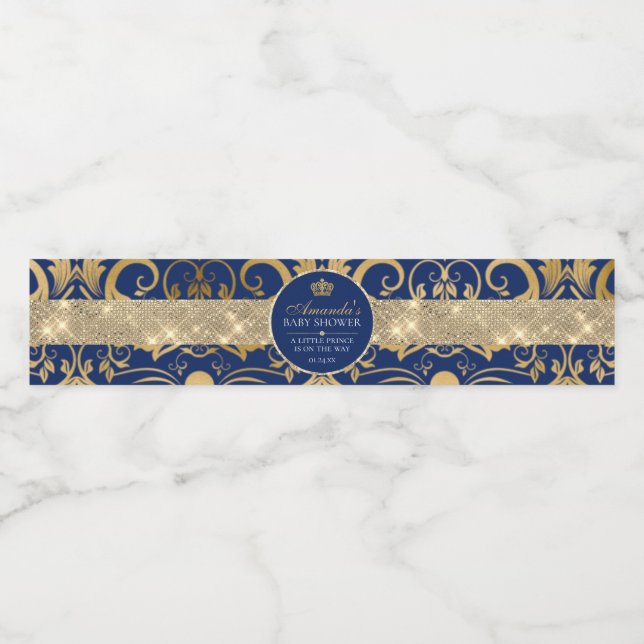 Etiqueta Para Botella De Agua Elegante príncipe real Baby Shower (Etiqueta única)
