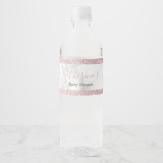Etiqueta Para Botella De Agua Elegante purpurina rosa dorado ducha de bebé de má