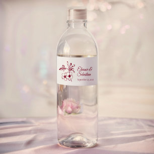 Etiqueta Para Botella De Agua Elegante Romance de época Borgoña Boda Floral