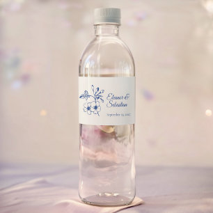 Etiqueta Para Botella De Agua Elegante Romance de época Dusty Blue Floral Boda