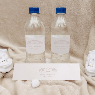 Etiqueta Para Botella De Agua Elegante Rosa escudo botánico monograma boda