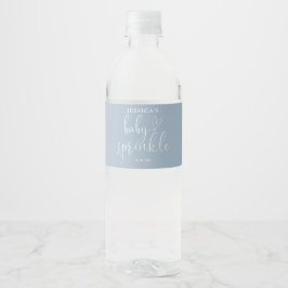 Etiqueta Para Botella De Agua Elegante Script Dusty Blue Baby Sprinkle Shower