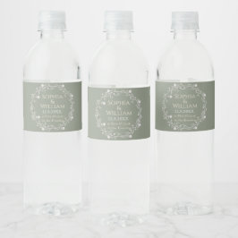 Etiqueta Para Botella De Agua Elegante Verde Salvia