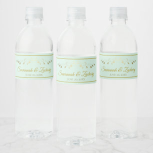 Etiqueta Para Botella De Agua Elegante y simple Boda Flourier Mint Green & Gold
