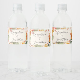 Etiqueta Para Botella De Agua Elegantes Hojas Otoñales Acuarela Boda Personaliza