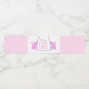 Etiqueta Para Botella De Agua Es un chica de dos elefantes rosados que duchan