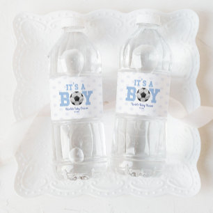 Etiqueta Para Botella De Agua ¡Es un chico! Baby Shower de Blue Soccer Ball