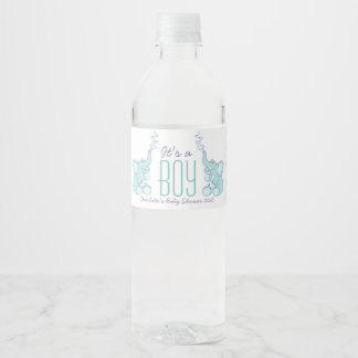 Etiqueta Para Botella De Agua Es un niño de dos elefantes azules.