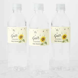 Etiqueta Para Botella De Agua ¡Es una niña! Girasol acuarela con mariposas