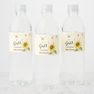 Etiqueta Para Botella De Agua Es una niña. Girasoles y mariposas en acuarela