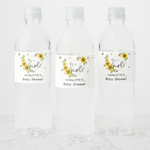 Etiqueta Para Botella De Agua Es una niña! Marco de girasoles para baby shower