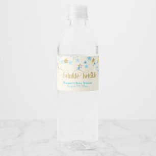 Etiqueta Para Botella De Agua Estrella Brillante Estrellita Azul Bebé y Dorado