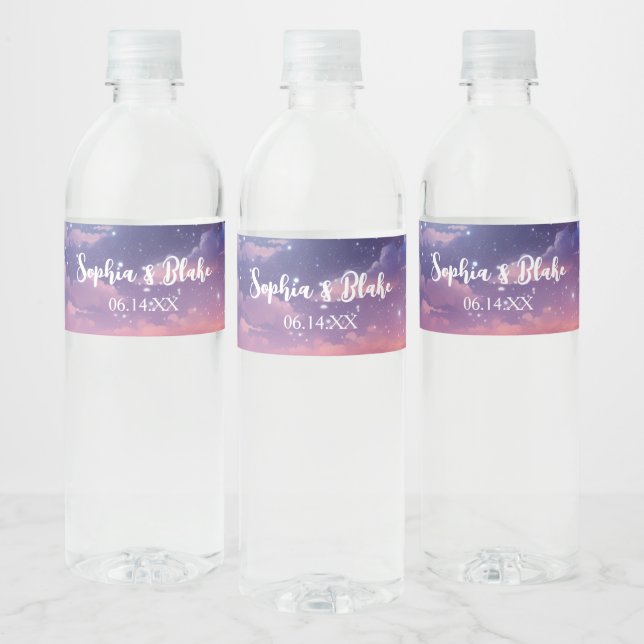 Etiqueta Para Botella De Agua Estrellas celestes llenas de luna nubes Boda místi (Botellas)