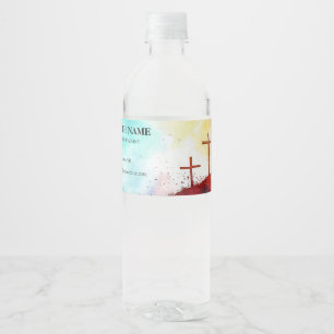 Etiqueta Para Botella De Agua Etiqueta de agua de iglesia acuarela de redención 
