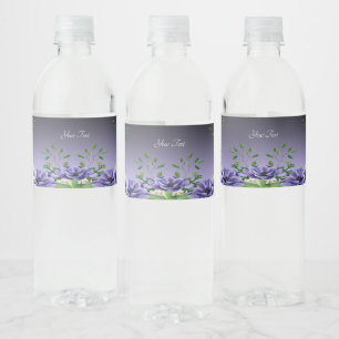 Etiqueta Para Botella De Agua Etiqueta de botella de agua acuática con flores pú