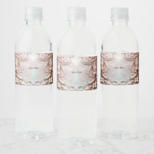 Etiqueta Para Botella De Agua Etiqueta de botella de agua con perla y floral orn