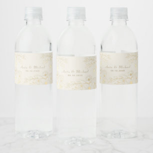 Etiqueta Para Botella De Agua Etiqueta de Botella de Agua de Boda Floral Dorada