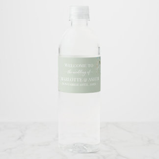 Etiqueta Para Botella De Agua Etiqueta de botella de agua de boda verde salvia