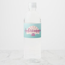 Etiqueta de botella de agua de concha de mar