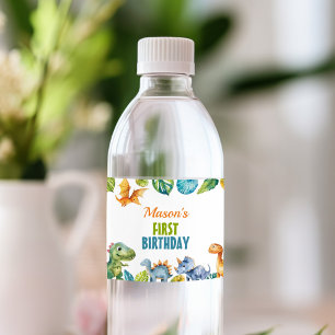 Etiqueta Para Botella De Agua Etiqueta de botella de agua de cumpleaños de dinos
