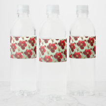 Etiqueta de Botella de Agua de Flor Roja de Vidrio