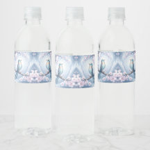 Etiqueta de botella de agua floral de pájaro azul