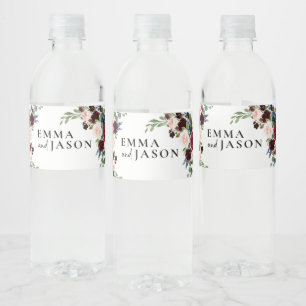 Etiqueta Para Botella De Agua Etiqueta del frasco de agua Boho Burgundy Boda Flo