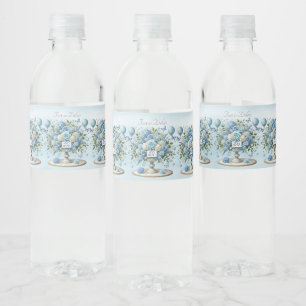 Etiqueta Para Botella De Agua Etiqueta del frasco de agua de la malla azul flora