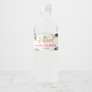 Etiqueta Para Botella De Agua Etiqueta rosa del frasco de agua tropical con flor