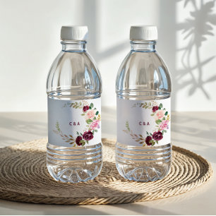 Etiqueta Para Botella De Agua Etiqueta verde de frasco de agua con flores de bor