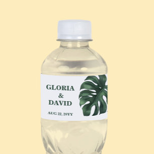 Etiqueta Para Botella De Agua Etiqueta verde de frasco de agua de hoja de Monste