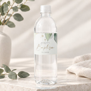 Etiqueta Para Botella De Agua Eucalipto Verde Acuarela Bautizo
