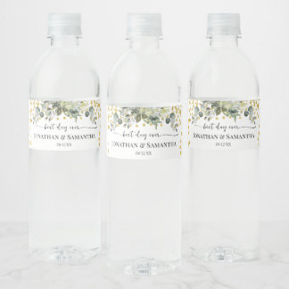 Etiqueta Para Botella De Agua Eucalyptus Gold Mejor Día Boda de la Historia