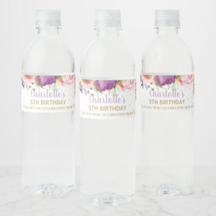 Etiqueta Para Botella De Agua Fairy Purple Pink Floral Baby Shower Birday Wate
