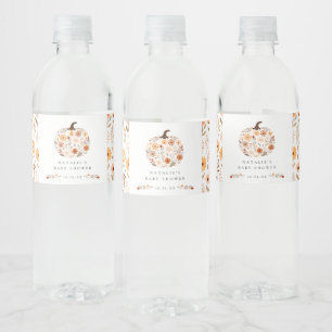 Etiqueta Para Botella De Agua Fall Floral Pumpkin Baby Shower